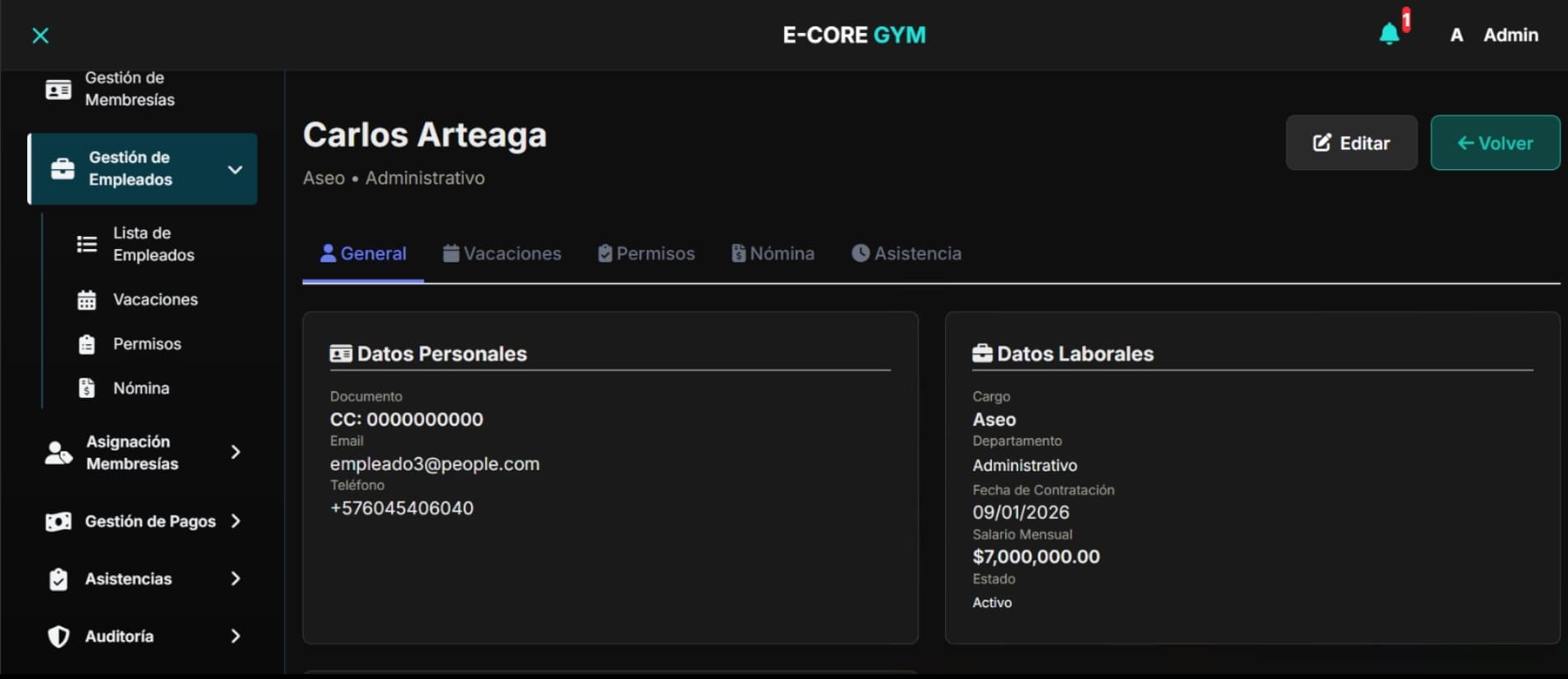 Registro de personal, turnos y permisos