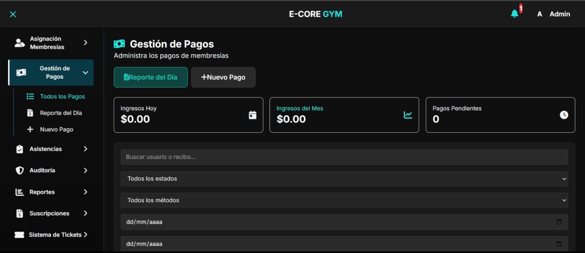 Registro de cobros y cierre de caja