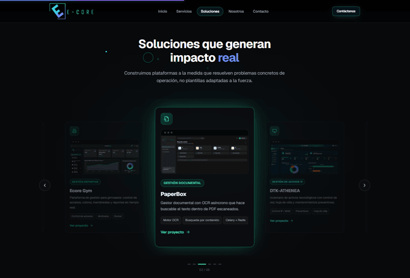 Carrusel de soluciones del sitio