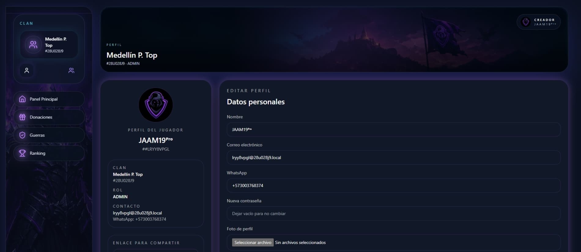 Perfil individual del usuario