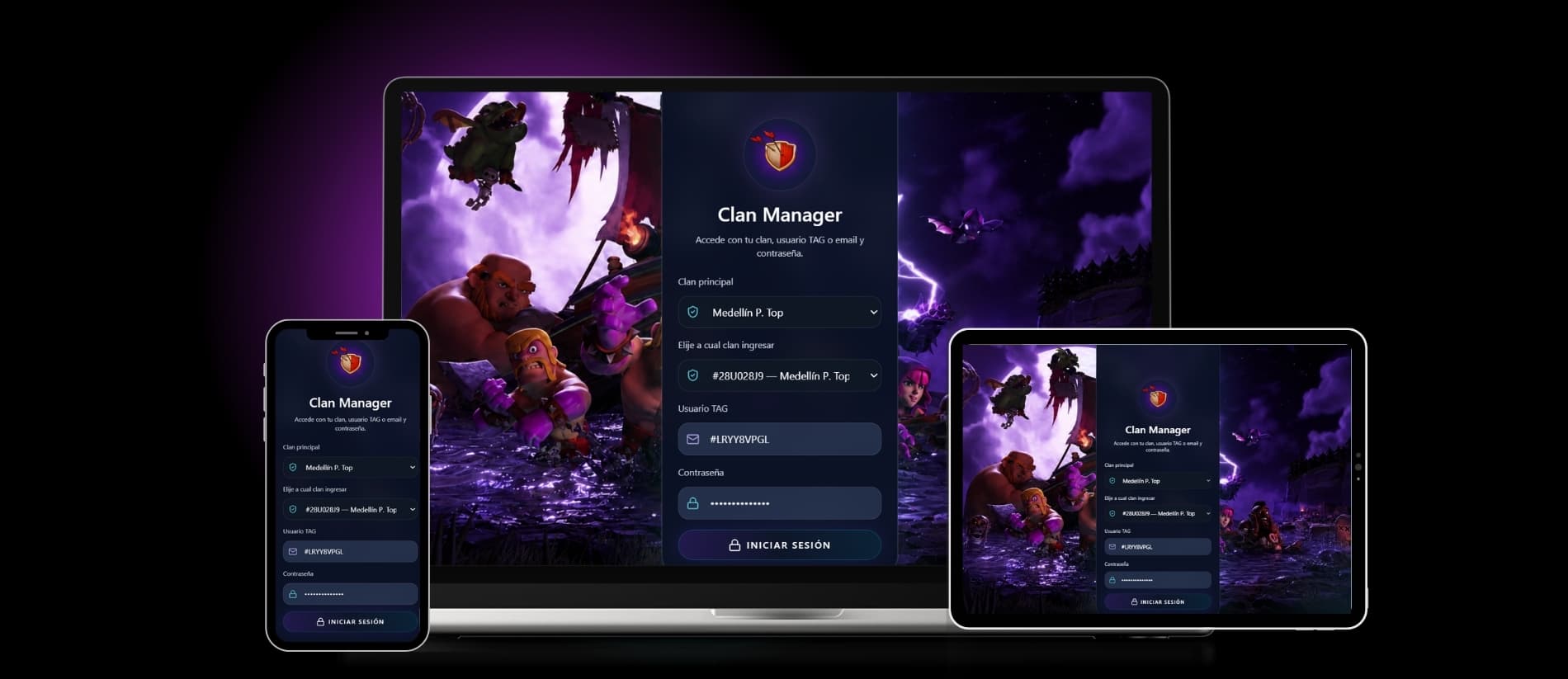Panel principal de ClanManager